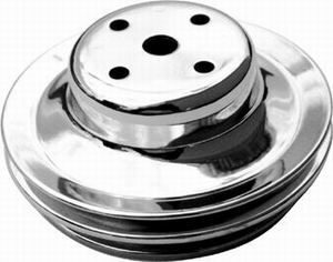 WATER PUMP PULLEYS BBC DOUBLE LONG WATER PUMP CHROME STEEL