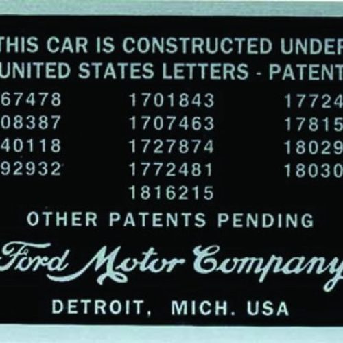 1932/34 FIREWALL PATENT PLATE FOMOCO DIE STAMPED INCL RIVETS