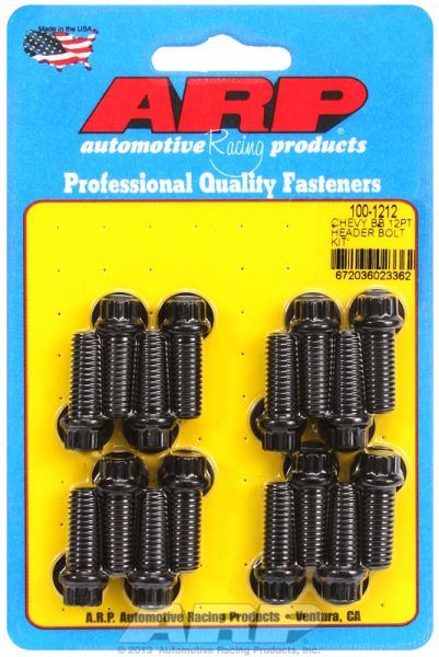 BB CHEV FORD HEADER BOLTS BLK 12PT 3/8 UNC 16 PCS, 1.00" UHL