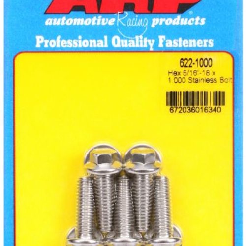 SS HEX BOLTS 5/16″ UNC x 1.00″3/8″ WRENCH (5-PACK) 5/16-18