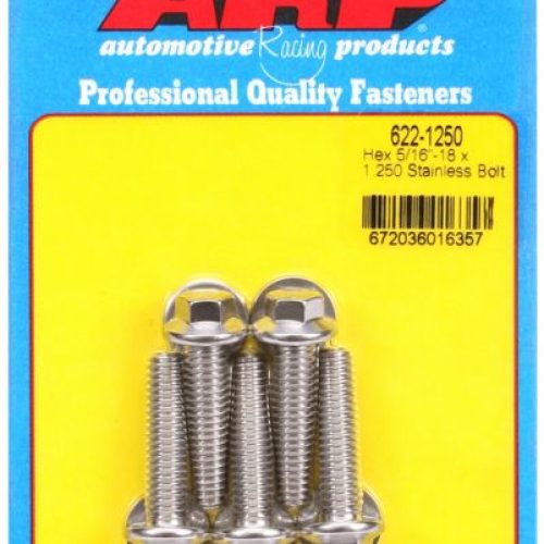 SS HEX BOLTS 5/16″ UNC x 1.25″3/8″ WRENCH (5-PACK) 5/16-18