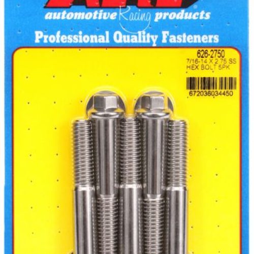 SS HEX BOLTS 7/16″ UNC x 2.75″1/2″ WRENCH (5-PACK) 7/16-14