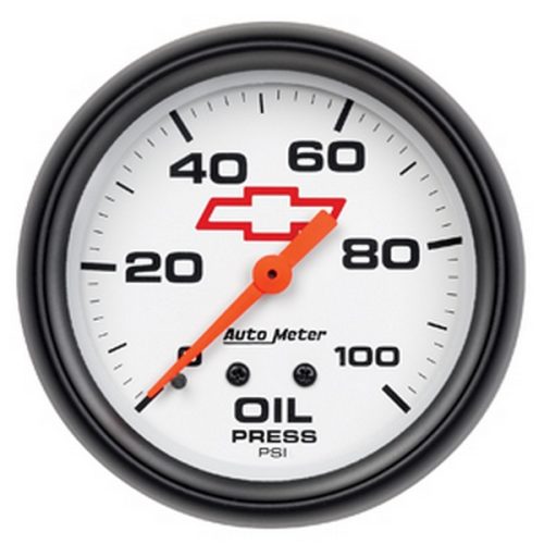 2-5/8″ MECH OIL PRESS 0-100PSIWHITE FACE, GM CHEVY BOWTIE