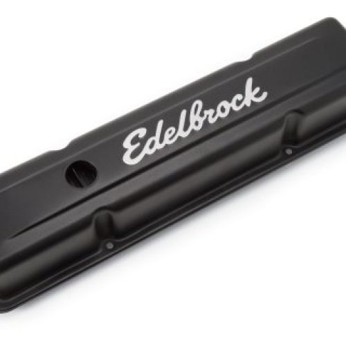 SIGNATURE SERIES VALVE COVERS SBC SHORT, BLACK WITH LOGO