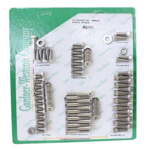 FORD 289-302W ENGINE BOLT KIT S/STEEL HEX *WITH HEADER BOLTS