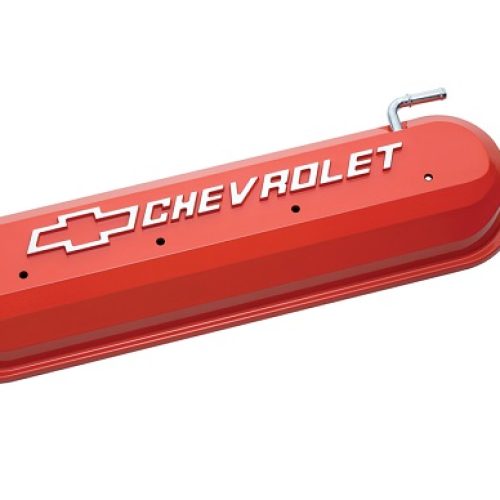 SLANT EDGE VALVE COVERS, LS CHEVY ORANGE, RAISED EMBLEM