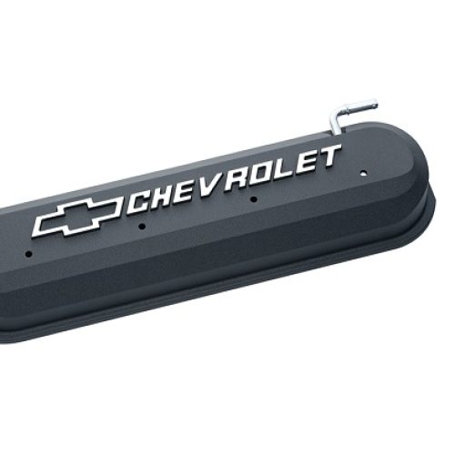 SLANT EDGE VALVE COVERS, LS BLACK CRINKLE, RAISED EMBLEM