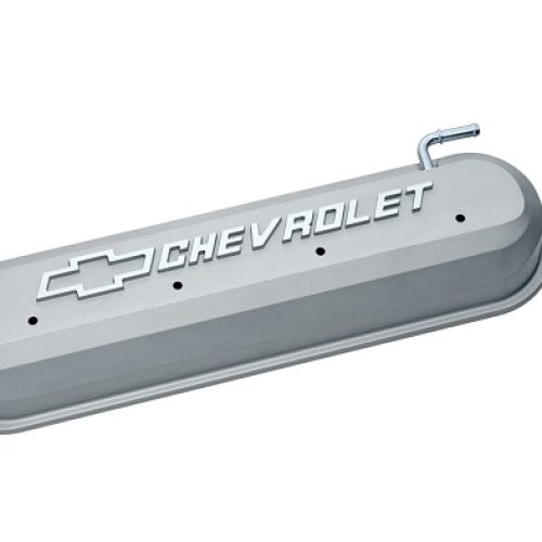 SLANT EDGE VALVE COVERS, LS GREY CRINKLE, RAISED EMBLEM