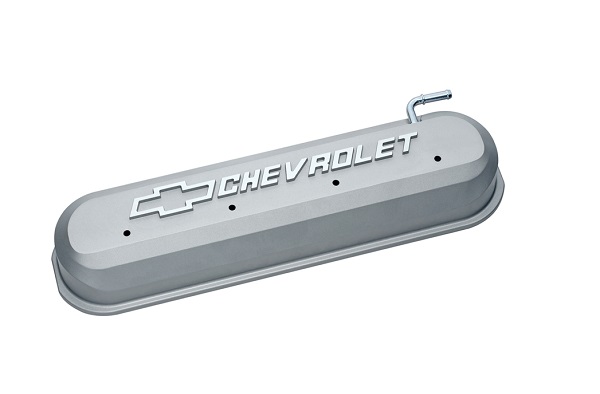 SLANT EDGE VALVE COVERS, LS GREY CRINKLE, RAISED EMBLEM