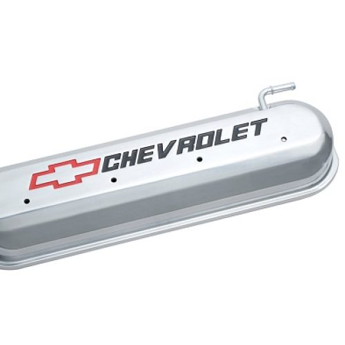 SLANT EDGE VALVE COVERS, LS POLISHED, RED & BLACK EMBLEM