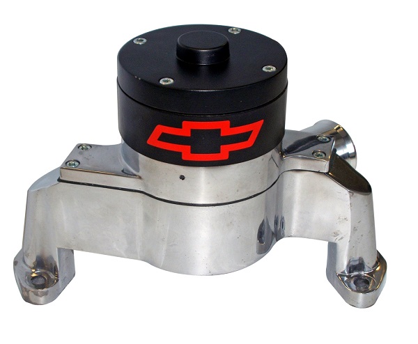 BILLET ELECTRIC WATER PUMP SBCPOLISHED WITH CHEV EMBLEM