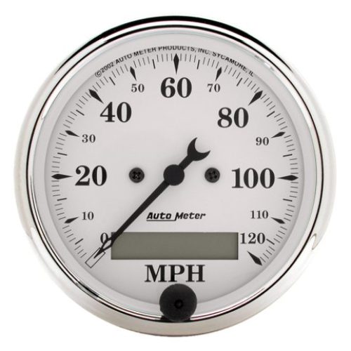OLD TYME WHITE 120MPH SPEEDO  3-1/8″, ELECTRONIC, LCD ODOM.