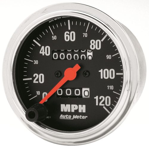 TRAD CHROME 3-3/8″ SPEEDOMETER120MPH, MECHANICAL, TRIP METER