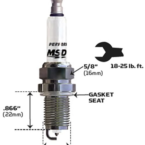 MSD SPARK PLUG, 8IR5L (EACH)  14mm x 22mm, 5/8 HEX, FLAT