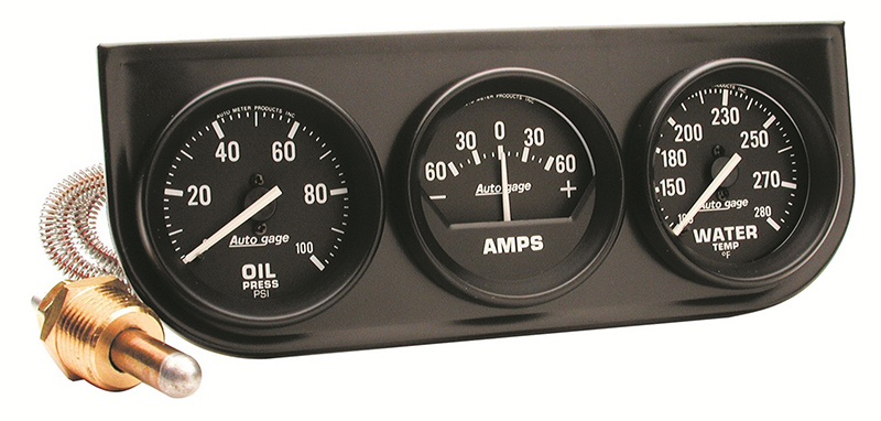 3 GAUGE CONSOLE, 2-1/16" BLACKOIL, AMPS, W/TEMP, MECHANICAL