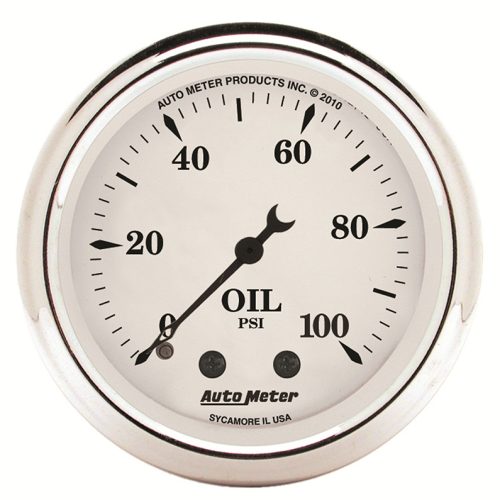 OLD TYME WHITE OIL PRESS GAUGE2-1/16″, 0-100PSI, MECHANICAL