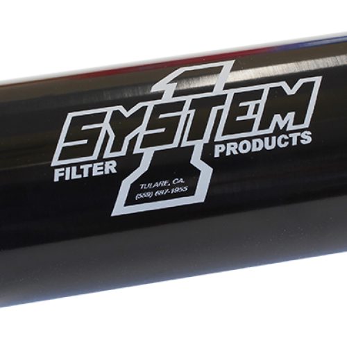 BLK INLINE BILLET FUEL FILTER -10AN ENDS 6″LONG, 2OD, 35 MIC