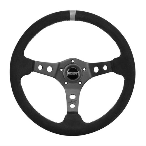 GRANT PERF RACE 13.75″ WHEEL 3SPOKE BLACK SUEDE,GREY STRIPE