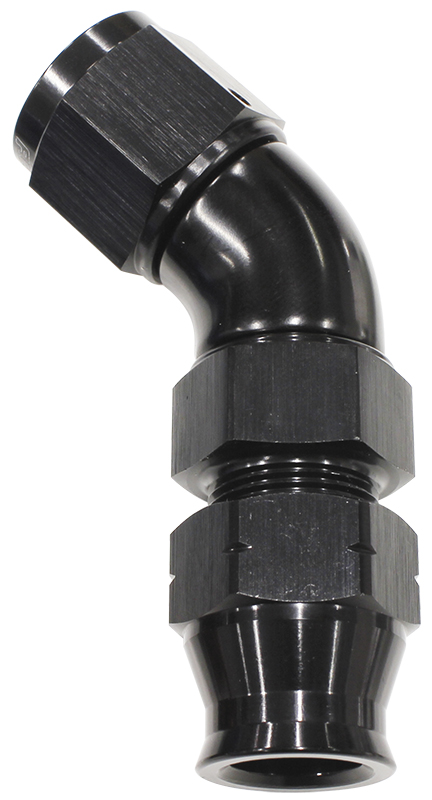 3/8" TUBE 45 DEG FEMALE -6AN BLACK SWIVEL NUT WITH OLIVE - Image 2