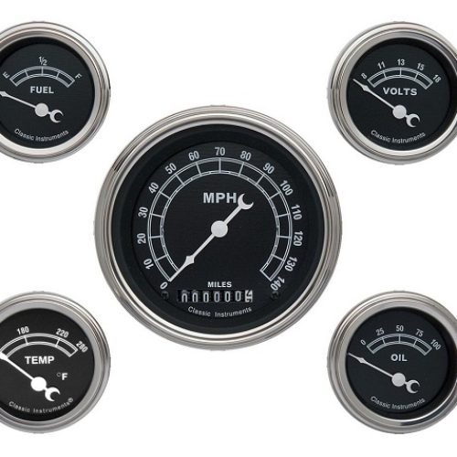 CLASSIC TRAD BLACK 5 GAUGE SET3-3/8 KM/H SPEEDO CURVED GLASS