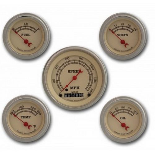 CLASSIC VINTAGE 5 GAUGE SET 3-3/8 KM/H SPEEDO FLAT GLASS