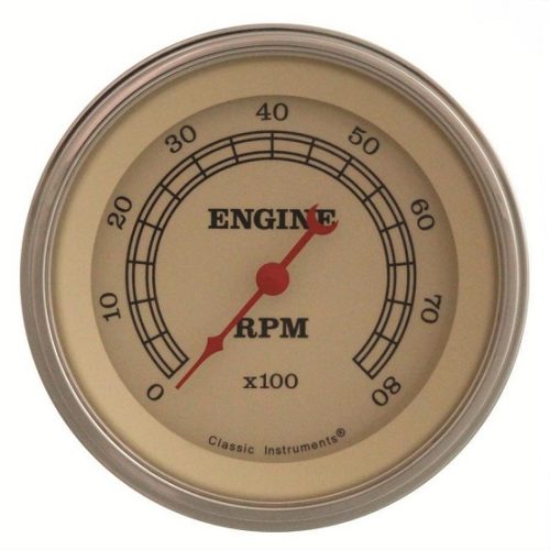 CLASSIC VINTAGE TACH -CREAM-  3-3/8 8000RPM   FLAT GLASS