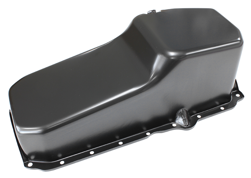 STOCK OIL PAN SBC LATE '86 ON RH/SIDE DIPSTICK BLACK