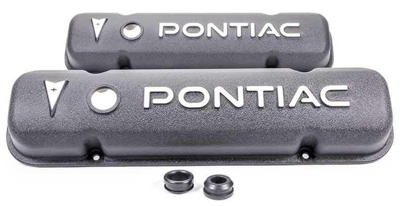 CAST VALVE COVERS, PONTIAC V8 BLACK WITH BREATHER HOLES