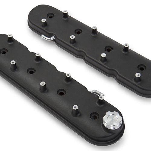 LS ALLOY VALVE COVERS BLACK   WRINKLE, STOCK HT