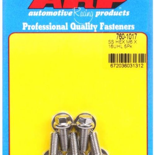 SS HEX BOLTS M6x1.00 x 16mm   8mm WRENCH (5-PACK) 6mm-1.00