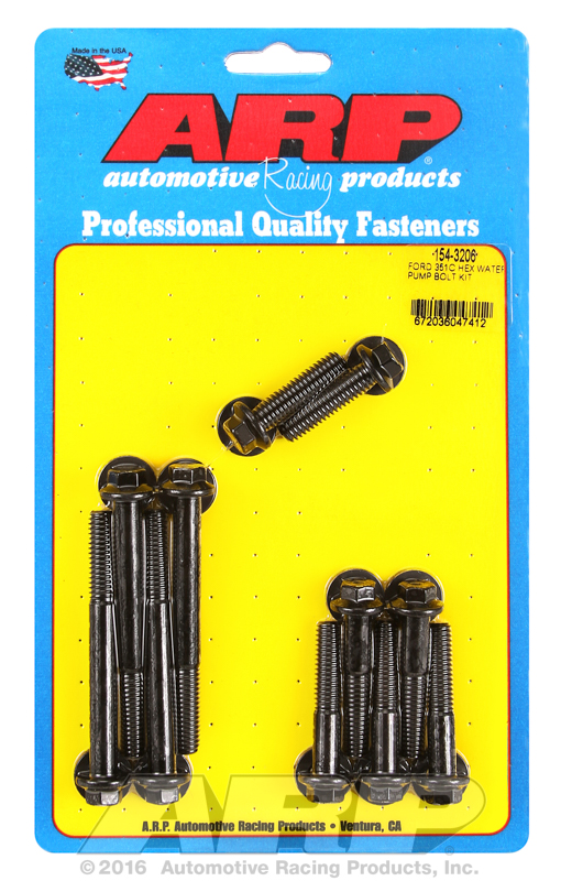 FORD 351C WATER PUMP BOLTS HEX HEAD, BLACK OXIDE
