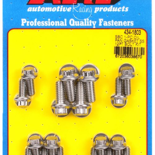 OIL PAN BOLTS SS 12-PT SBC WITH 1-PIECE RUBBER GASKET