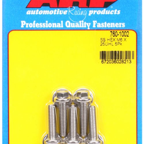 SS HEX BOLTS M6x1.00 x 25mm   8mm WRENCH (5-PACK) 6mm-1.00