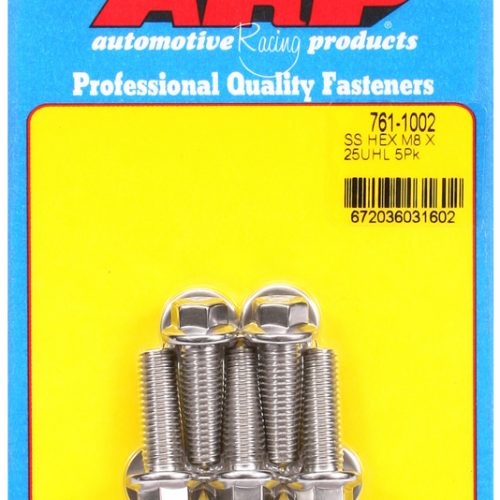 SS HEX BOLTS M8x1.25 x 25mm   10mm WRENCH (5-PACK) 8mm-1.25