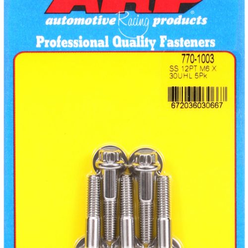 SS 12PT BOLTS M6x1.00 x 30mm  8mm WRENCH (5-PACK) 6mm-1.00