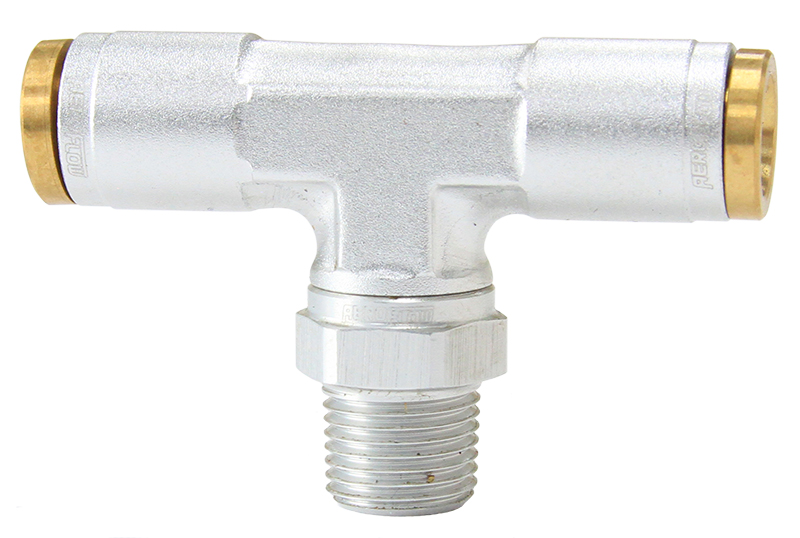 1/8" NPT TEE TO 2 X 1/4" 120 SERIES NYLON SILVER FITTING