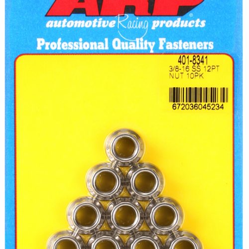 SS 12PT NUTS 3/8-16 UNC (10)  7/16″ WRENCH, .625″ COLLAR