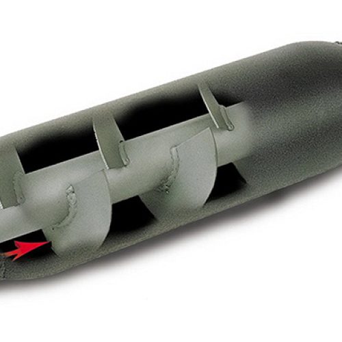 SPIRAL FLOW RACING MUFFLER 3.5″ IN/OUT, 4″ OD, 12″ LONG