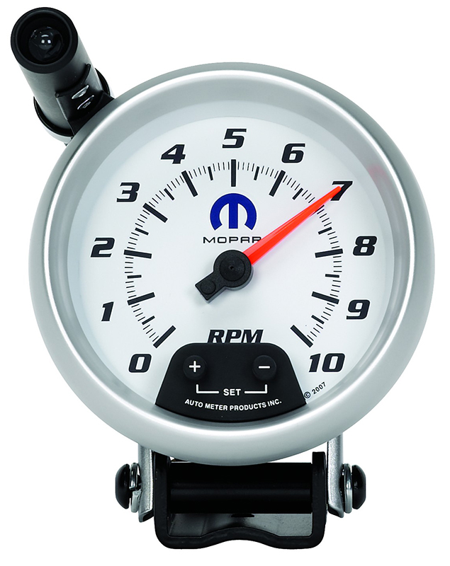 3-3/4" SHIFT LITE TACH 10,000 BLUE MOPAR LOGO, WHITE FACE