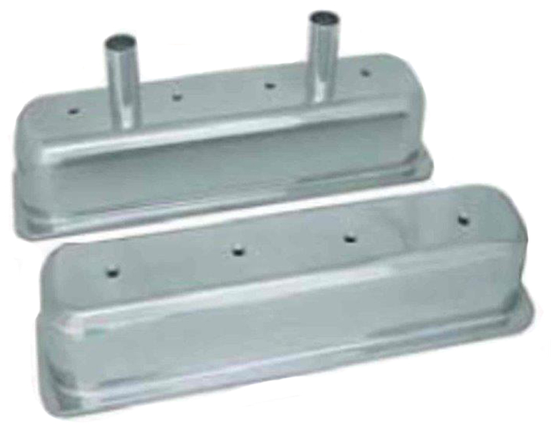TALL CENTRE BOLT VALVE COVERS SBC, RAW ALUMINIUM WITH TUBES