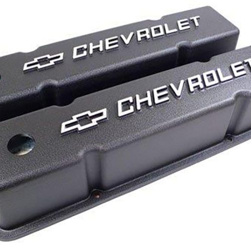 CAST VALVE COVERS, SBC TALL   BLACK WITH MILLED EMBLEM