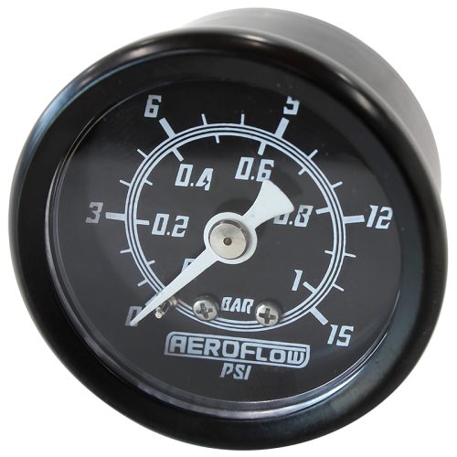 1-1/2″ 0-15 PSI PRESS GAUGE   BLACK FACE WHITE POINTER