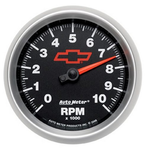 3-3/8″ IN DASH TACH 10,000RPM BLACK FACE, GM CHEVY BOWTIE