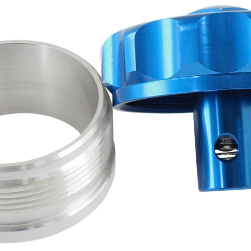 2″ ALUM WELD BUNG AND CAP BLUE WITH ROLL OVER VALVE