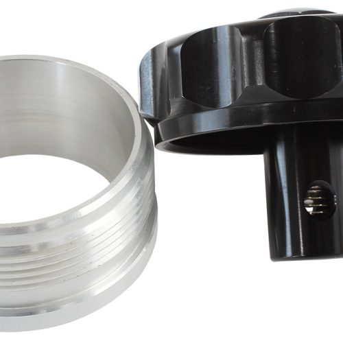 2″ ALUM WELD BUNG AND CAP BLACK WITH ROLL OVER VALVE