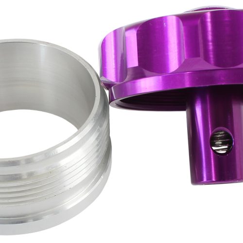 2″ ALUM WELD BUNG AND CAP PURPLE WITH ROLL OVER VALVE