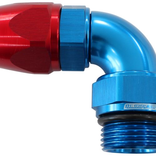 MALE END -6ORB to -6AN TEFLON FULL FLOW BILLET 90 DEG BLUE