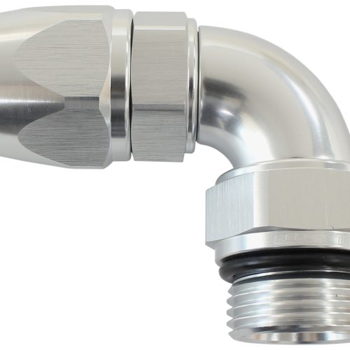 MALE END -6ORB to -6AN TEFLON FULL FLOW BILLET 90 DEG SILVER
