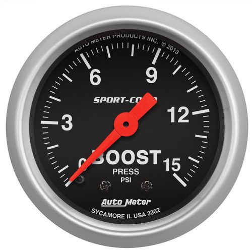 SPORT-COMP 2-1/16″ BOOST GAUGE0-15PSI, MECHANICAL, 10FT
