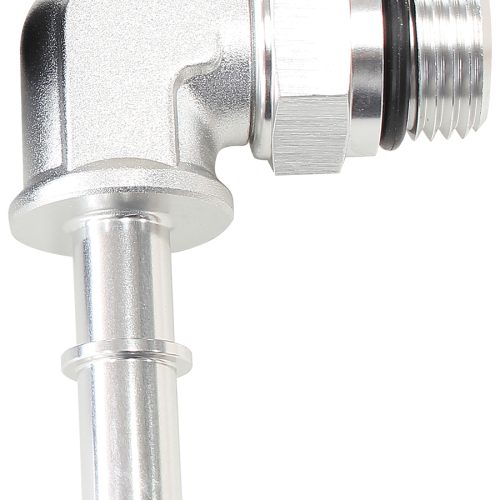 EFI FUEL FITTING 90 DEG 5/16  PUSH ON BARB TO -8ORB SILVER